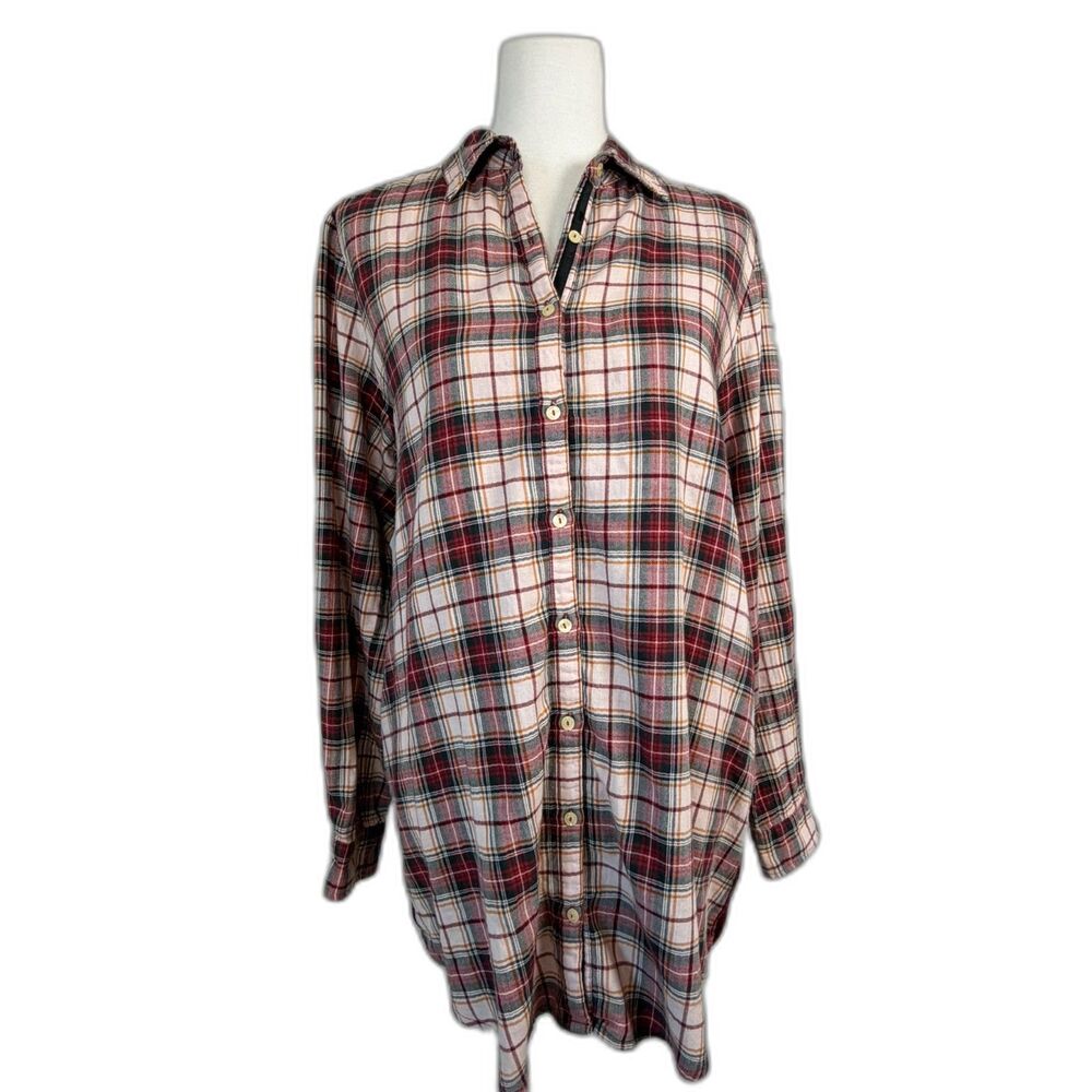 Johnny Was 3J Workshop Plaid Velvet Shirt Size M Embroidered Feathers Holiday